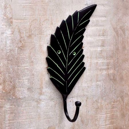 Antique Green Brass Leaf Key Hooks For Wall